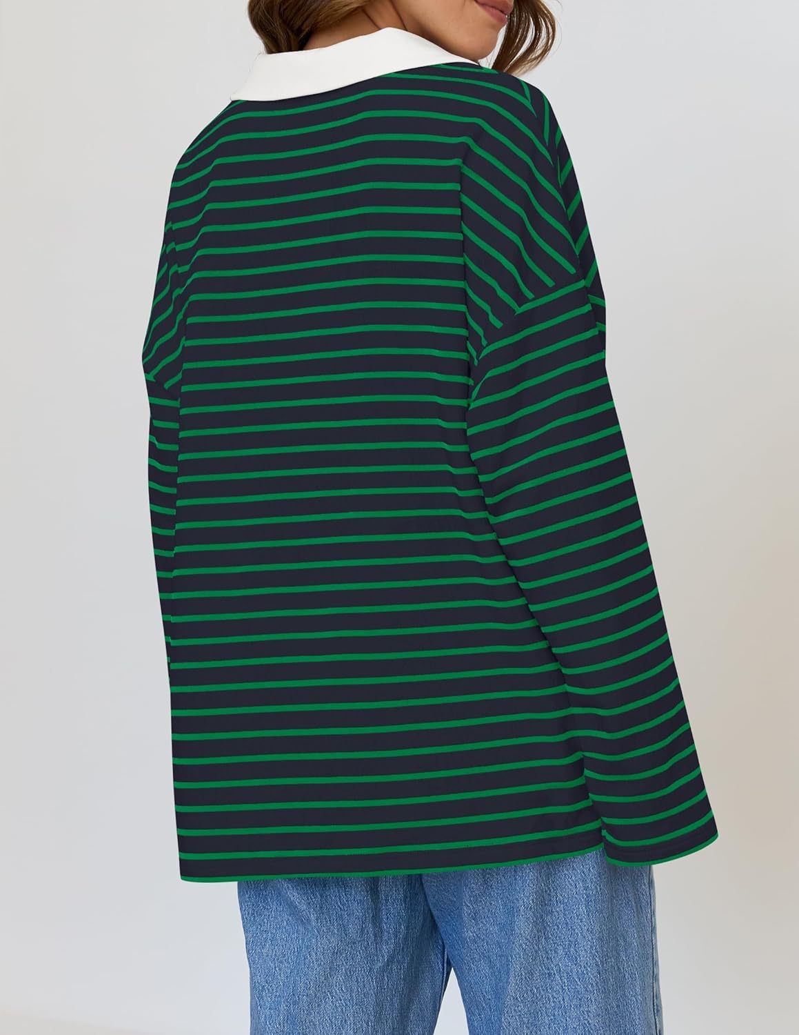 Sudadera informal de manga larga con solapa y rayas holgadas para mujer