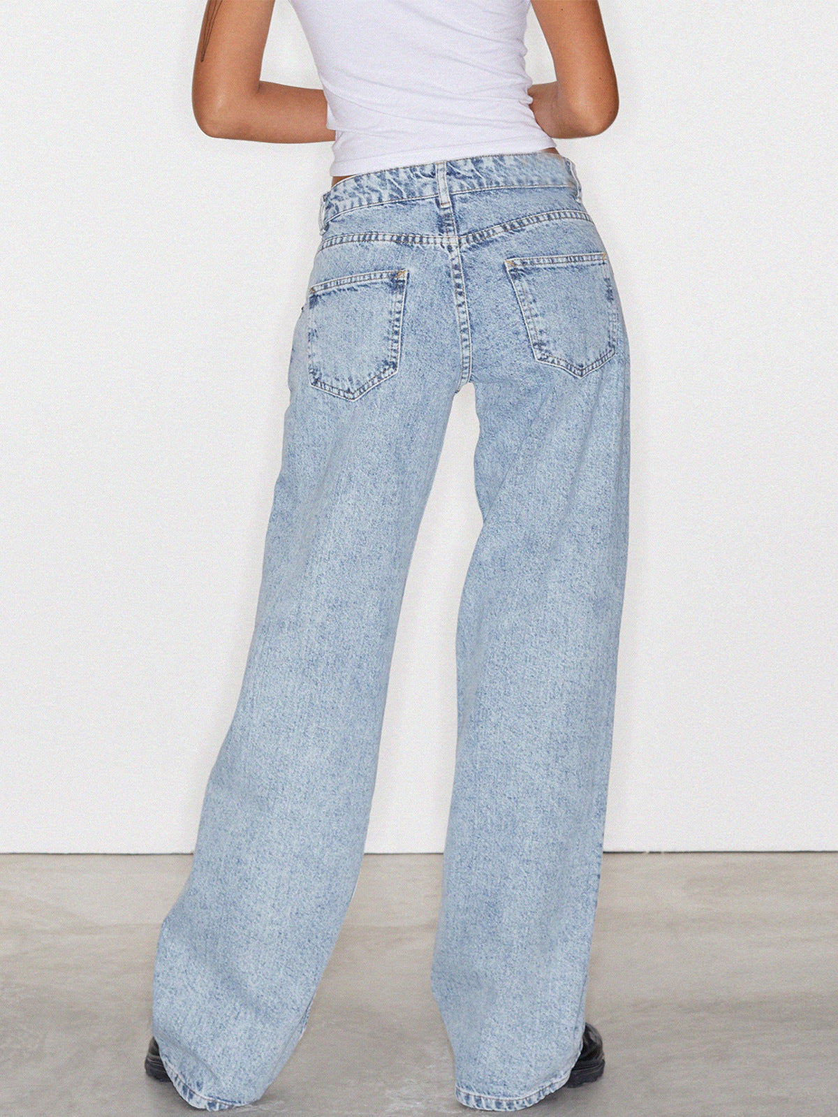 Women Fashion Casual Solid Color Straight Jeans