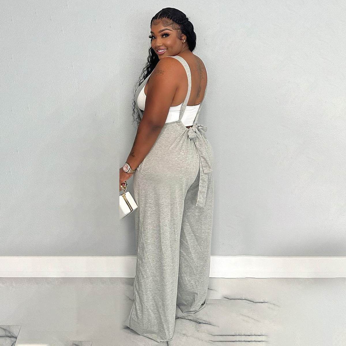 Women Fashion Casual Hip-Hop Solid Color Lace-Up Two-Wear Loose Pant