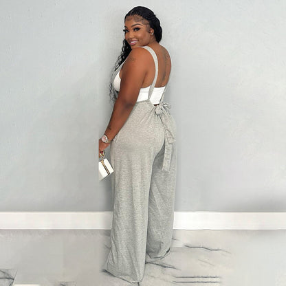 Women Fashion Casual Hip-Hop Solid Color Lace-Up Two-Wear Loose Pant