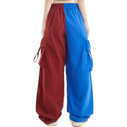 Women Fashion Casual Contrast Color Matching Drawstring Wide Leg Sports Pants