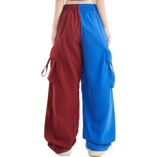 Women Fashion Casual Contrast Color Matching Drawstring Wide Leg Sports Pants