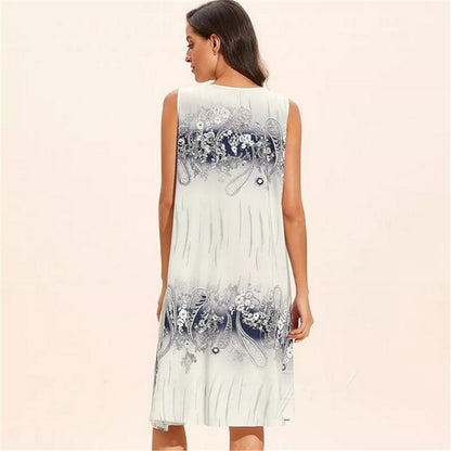Women Summer Vintage Plus Size Casual Sleeveless Loose A-line Dresses