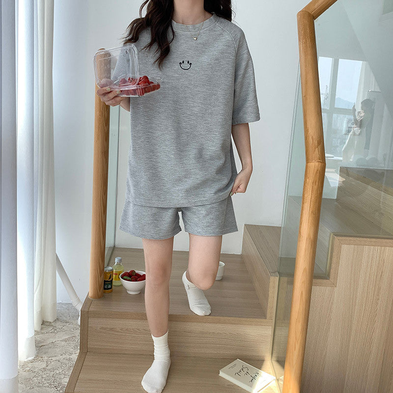Conjunto de pijama holgado informal con estampado de gofres y sonrisas para mujer
