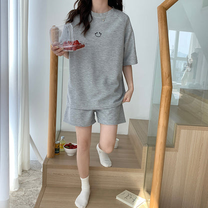 Conjunto de pijama holgado informal con estampado de gofres y sonrisas para mujer