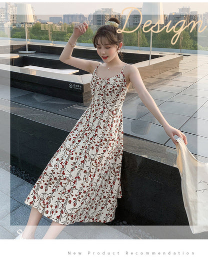 Women Casual Vacation Floral Print Spaghetti Strap Midi Dress