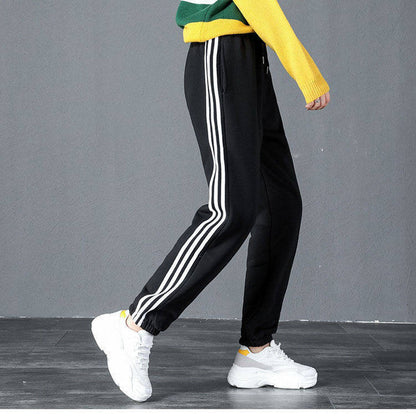 Women Casual Winter Fleece-Lined Sports Striped Pants