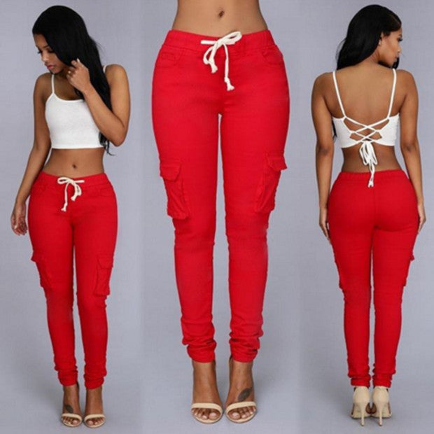 Vaqueros ajustados de color liso informales a la moda para mujer