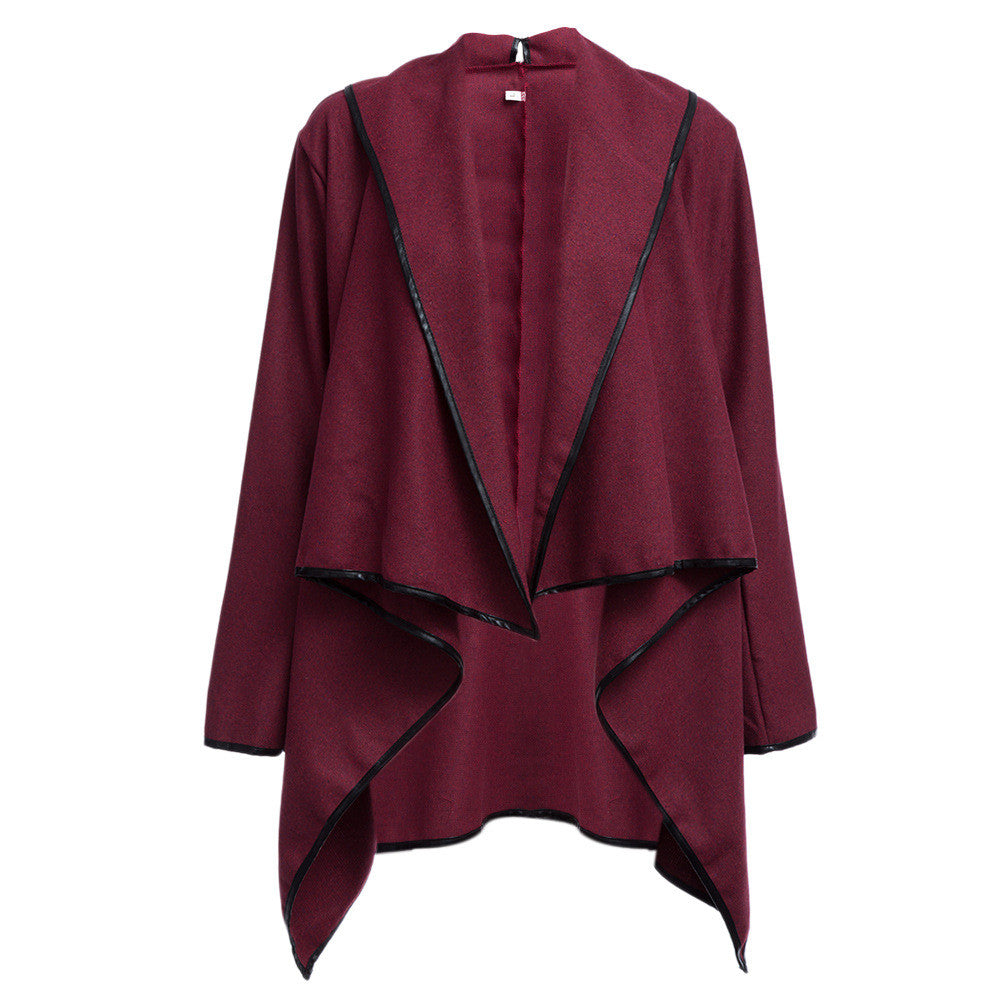 Women Fashion Casual Long Sleeve Heap Collar Irreguar Surplice Coat