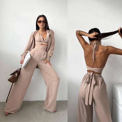 Conjunto de tres piezas formado por camisola y pantalón, informal, a la moda, para mujer