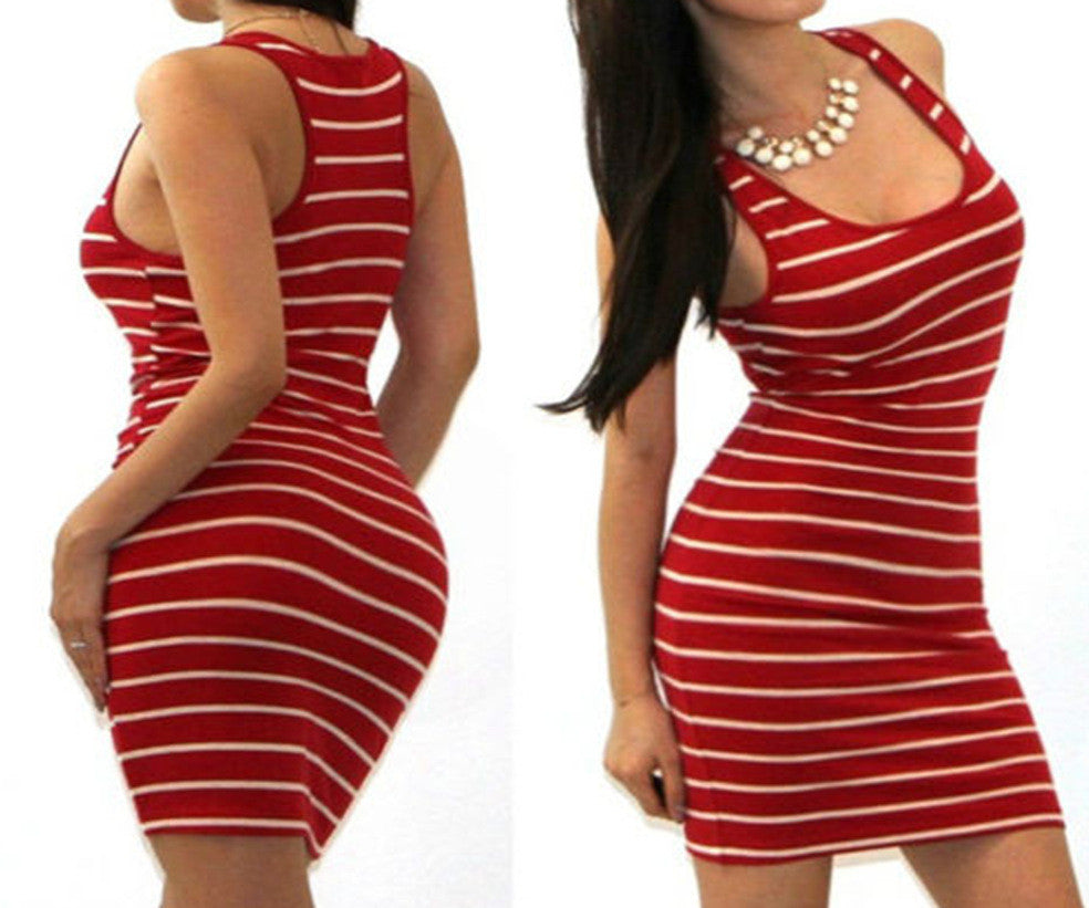 Women'S Fashion Casual Stripe Slim Fit Sleeveless Tank Top Long Dress