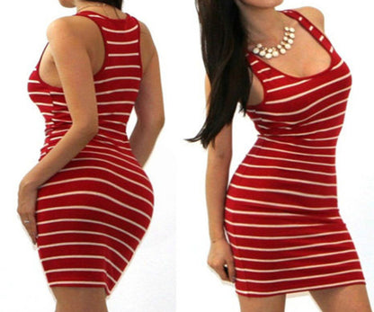 Women'S Fashion Casual Stripe Slim Fit Sleeveless Tank Top Long Dress