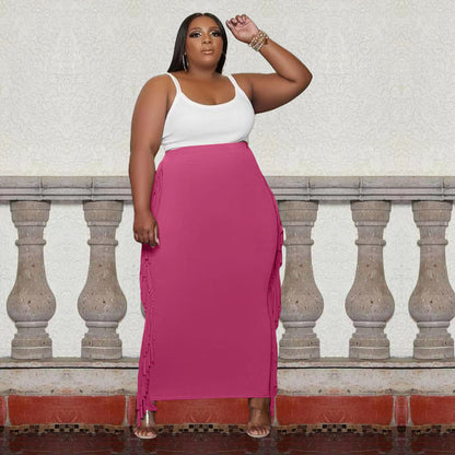 Falda informal de color liso con borlas para mujer, talla grande