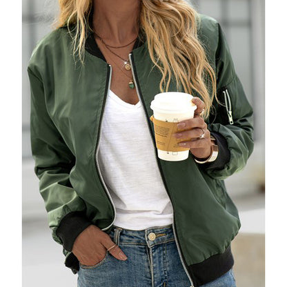 Chaqueta de manga larga con cremallera para mujer, informal, de moda, para invierno y otoño