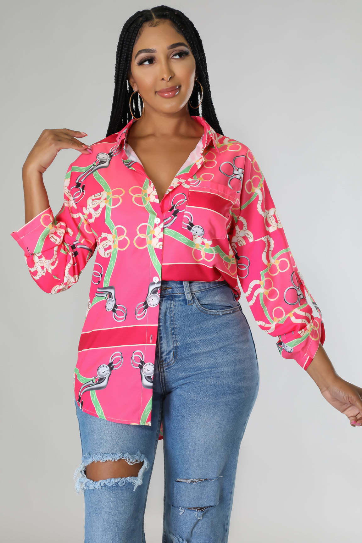 Blusa informal de verano para mujer, con solapa y manga larga, estampada a cuadros, para oficina