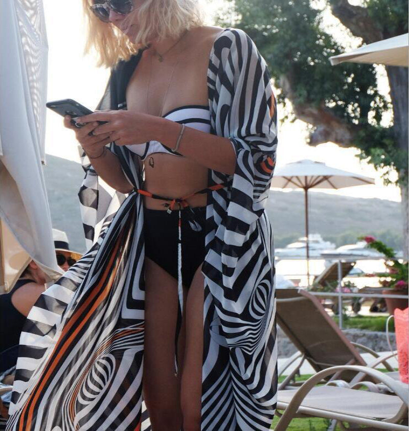 Traje de baño de gasa con estampado de cebra para mujer, informal, holgado, para vacaciones en la playa