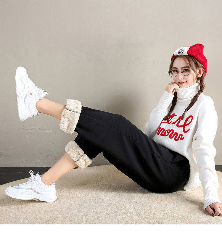 Women Casual Winter Fleece-Lined Sports Striped Pants
