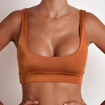 Traje de baño de dos piezas informal de moda de color sólido para mujer