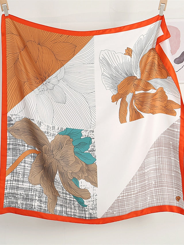 110X110cm Square Silk Scarf Women Simple Print Scarves Satin Shawl Hair Wrap Hijab Female Headband Bandana Flower Neckerchief for Women