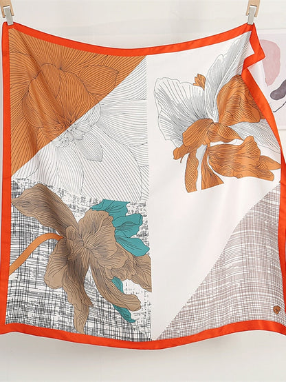110X110cm Square Silk Scarf Women Simple Print Scarves Satin Shawl Hair Wrap Hijab Female Headband Bandana Flower Neckerchief for Women