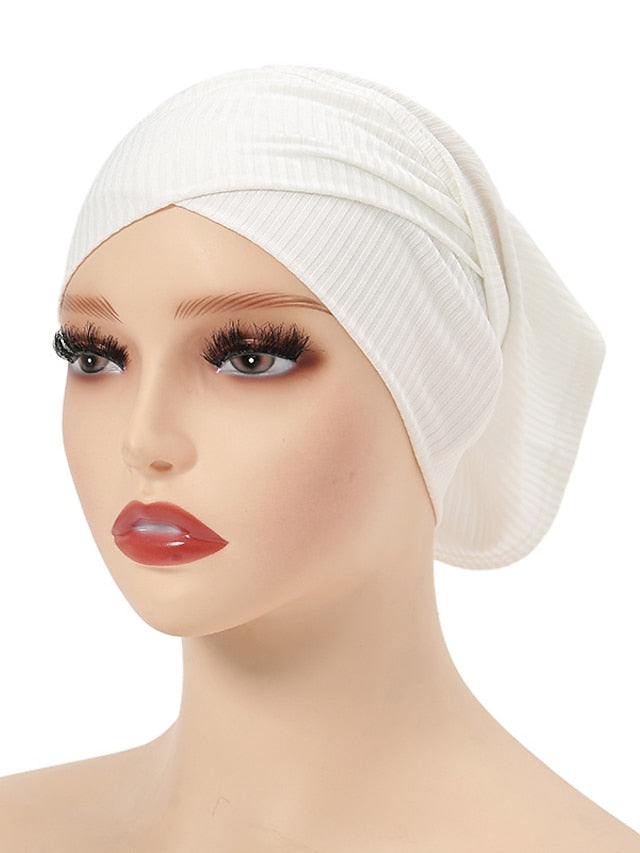 Simple Turban Cap Muslim Hijab Women Head Scarves Islamic Underscarf Bonnet Headscarf Stretch Jersey Cap Solid Color Muslim Turban Hats for Women