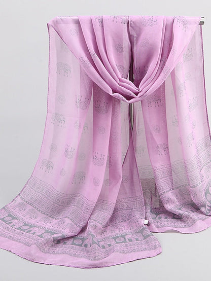 Ladies Exotic Ethnic Wind Elephant Print Chiffon Silk Scarf for Women