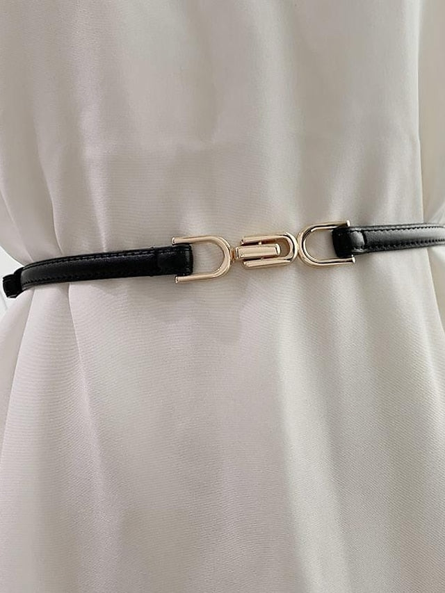 belt female pair buckle adjustable thin belt decoration simple waist mirror belt female pu imitation leather free punch girdle for Women