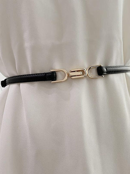 belt female pair buckle adjustable thin belt decoration simple waist mirror belt female pu imitation leather free punch girdle for Women