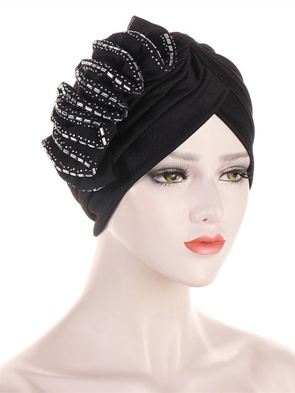 Lastest Flower Turban Bonnet for Women Muslim Hijab Headscarf Cap Wedding Party Headwear Turbante African Headtie for Women