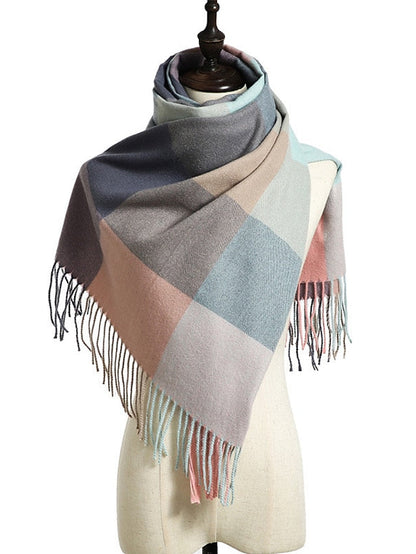 Shawls & Wraps Outdoor Dailywear Holiday Grey Wine Blue Scarf Plaid for Women