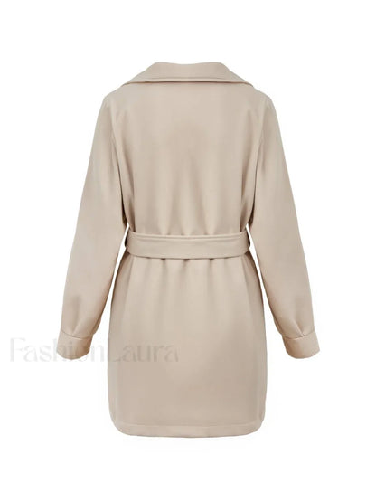 Puff Sleeve Belted Woolen Coat