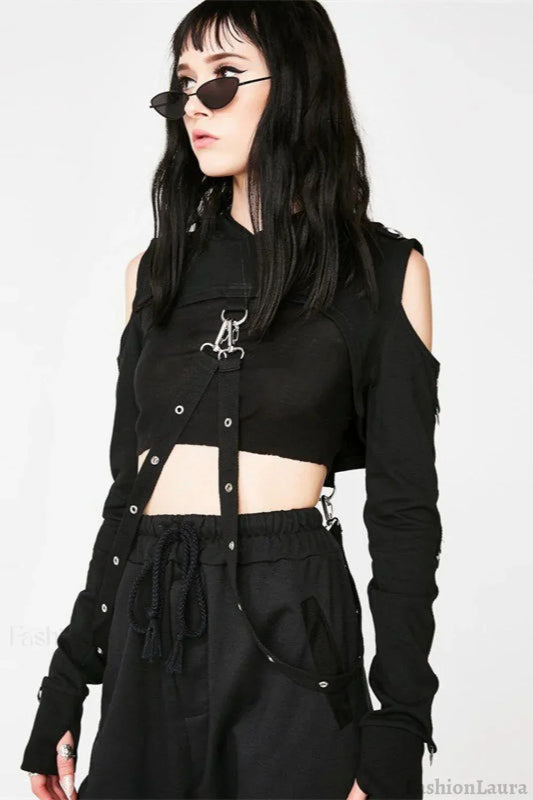 Punk Mesh Crop Hoodie