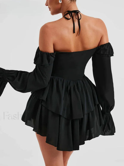 Pure Color Flare Sleeve Mini Dress