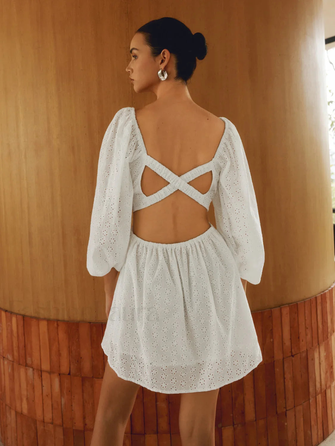 Pure Cotton Lantern Trendy Sleeve Short Dress