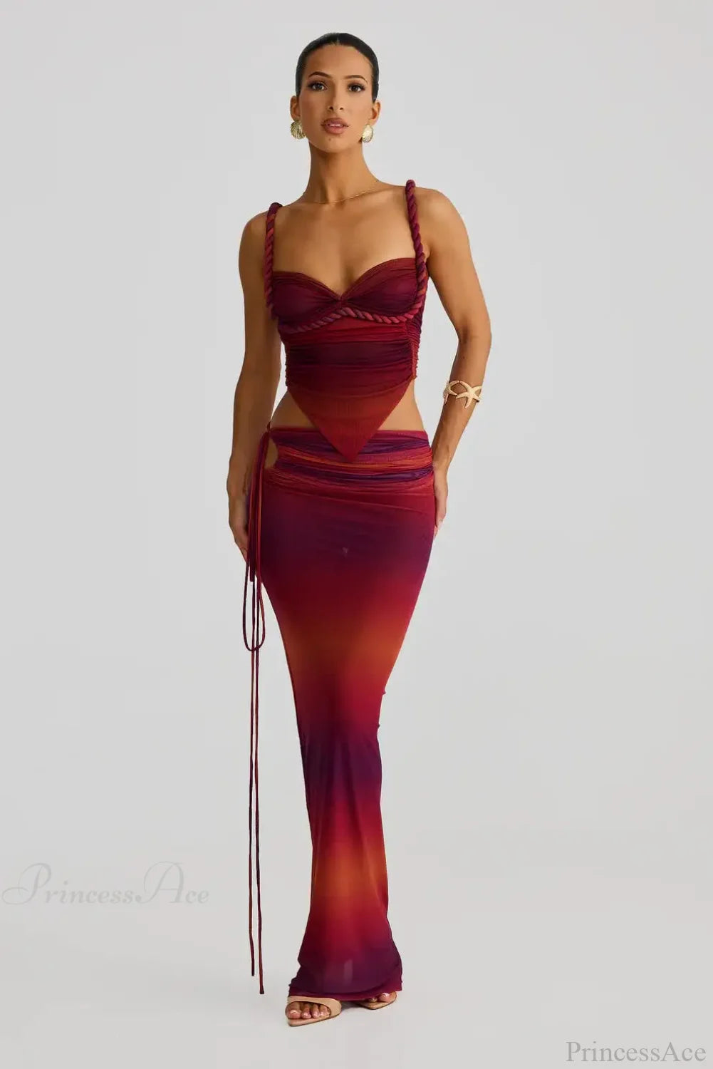 Push Up Backless Gradient Three Piece Swimsuit
