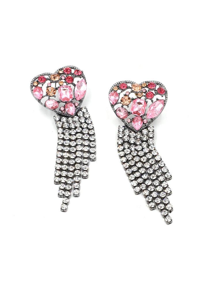 Pendientes de borlas de diamante con forma de corazón de rompecabezas