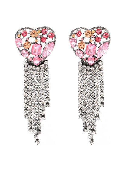 Pendientes de borlas de diamante con forma de corazón de rompecabezas