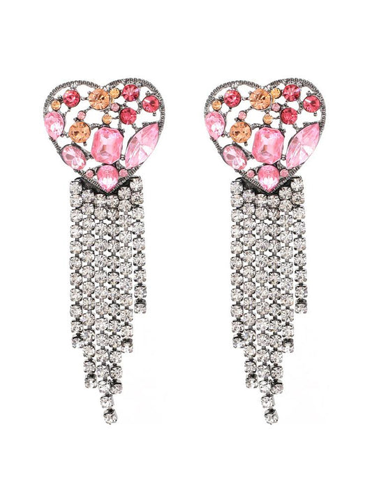 Pendientes de borlas de diamante con forma de corazón de rompecabezas