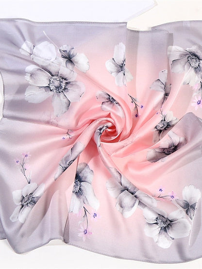 Fashion Scarf For Women Floral Print Silk Satin Hijab Scarfs Small Square Spring Summer Neckerchief Bandana Scarves For Ladies for Women