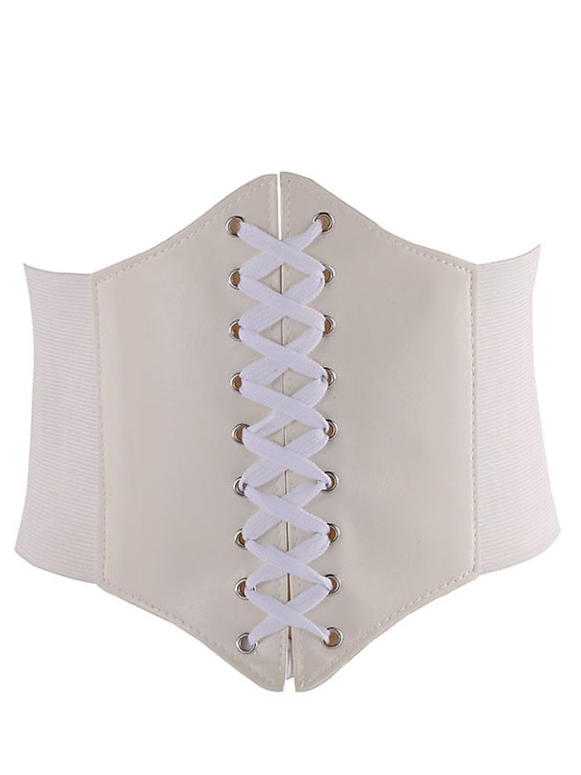 Wide Belt Corset Belt PU Leather Buckle Free Geometric Formal Party Daily White Black Red Coffee for Women