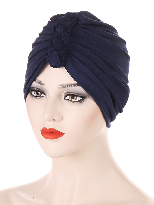 Fashion Inner Hijab Cap Black White Navy Colors Turban Hat Female Bandana Headband Hair Cover Cap Ladies Head Wraps Muslim Headscarf Bonnet for Women