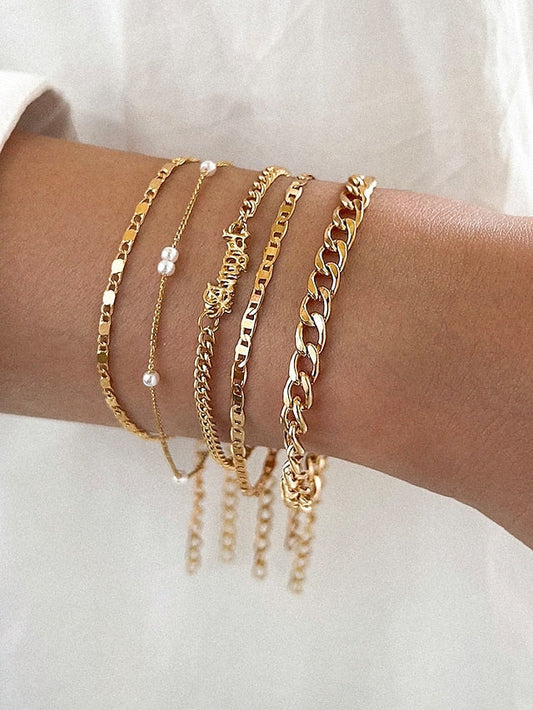 4pcs Chain Bracelet Vintage Bracelet Thick Chain Vintage Theme Punk Fashion Simple Tassel Alloy Bracelet Jewelry Silver / Gold For Office Sport Gift Daily Date for Women