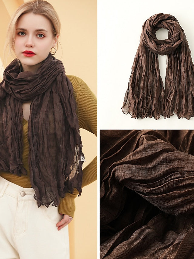 1pcs New Thin Pleated Women Scarf Hijabs Plain Color Girls Scarfs Ladies Shawl Wrap Headband Soft Warm Scarves for Women