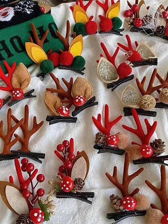 1PC Girls' Hair Clip For Christmas Fabric 9970H White Hair Brown Antler Hair Clip 9970N Red Sequin Green Bow Hair Clip 9970Z Snowflake Bow Antler Hair Clip for Women