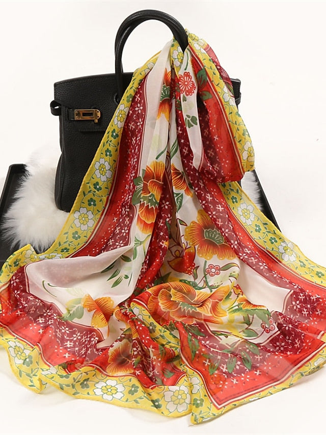 Floral Summer Women Travel Scarf Chiffon Georgette Bandana Female Elegant Shawl Hijab Hairscarves Holiday Thin Scarf for Women