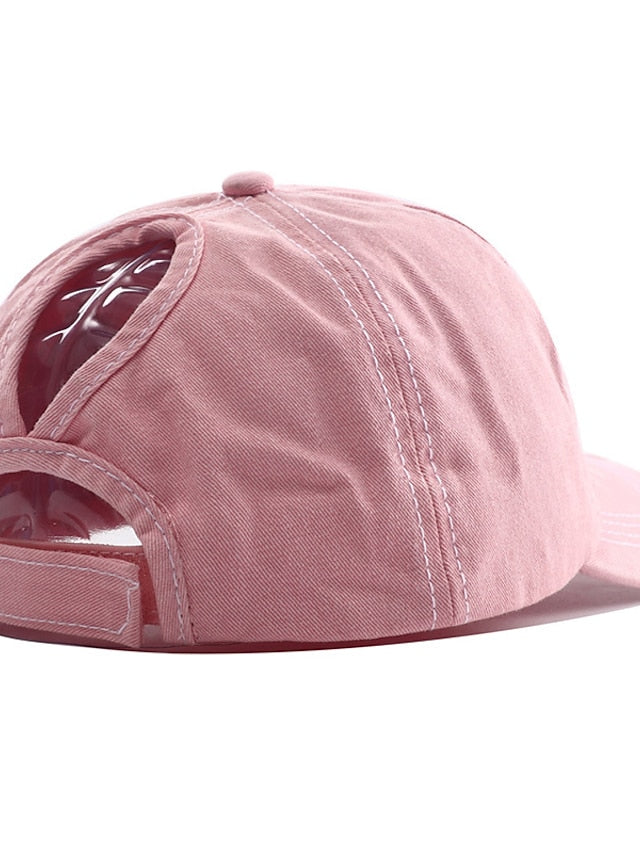 Men Washed Cotton Baseball Cap Glitter Star Embroidery Vintage Distressed Messy High Bun Ponytail Hole Trucker Hat Adjustable Sun Hat for Women