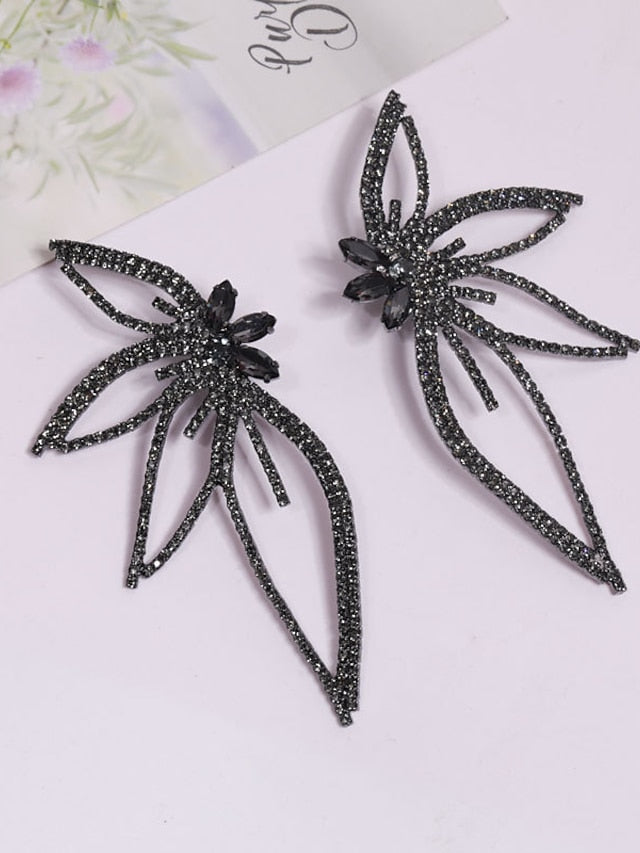 1 Pair Rhinestone Alloy Leaf Statement Earrings For Party Evening Daily for Women