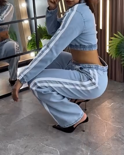 Decorative Straight-Leg Denim Pants Set (Pre-Sale)