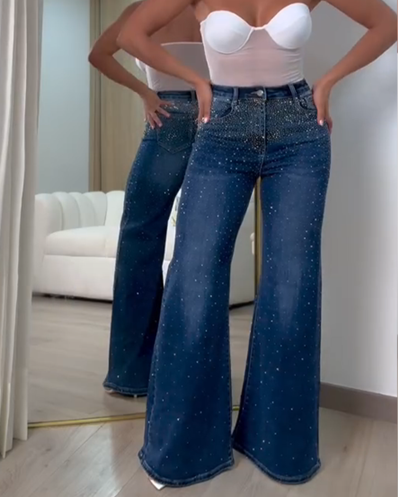 Diamond-Studded Straight-Leg Jeans (Pre-Sale)