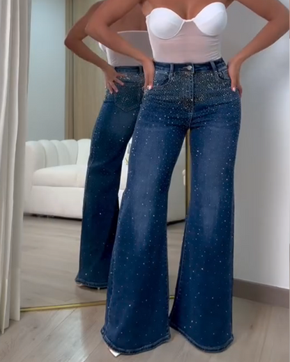 Diamond-Studded Straight-Leg Jeans (Pre-Sale)